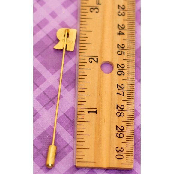 Vintage Letter R Gold Tone Simple Stick Pin by Crown Trifari - V13 - Picture 3 of 3